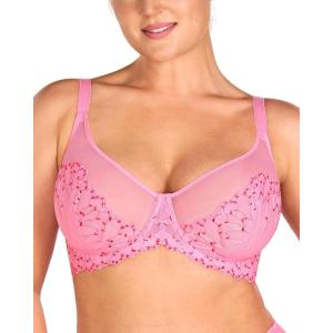 imageHSIA Minimizer Bras for Women Full Coverage Embroidered Bras Plus Size Bra for Heavy Breasts Unlined Bra with UnderwireGeranium Pink