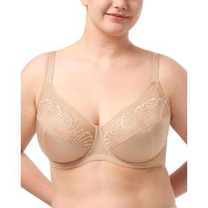 imageHSIA Minimizer Bras for Women Full Coverage Embroidered Bras Plus Size Bra for Heavy Breasts Unlined Bra with UnderwireLight Beige
