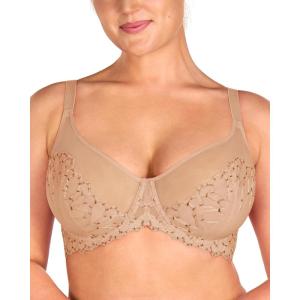 imageHSIA Minimizer Bras for Women Full Coverage Embroidered Bras Plus Size Bra for Heavy Breasts Unlined Bra with UnderwireWarm Beige
