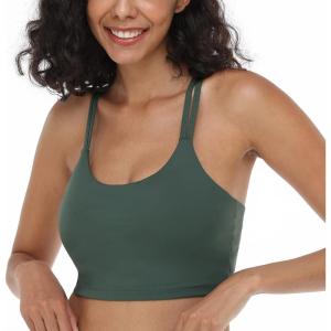 imageHSIA Sports Bras for Women Strappy Criss Cross Back Medium Support Yoga Crop Top with Removable Padded CupArmy Green