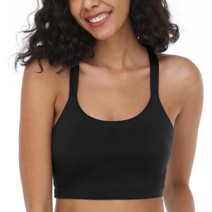 imageHSIA Sports Bras for Women Strappy Criss Cross Back Medium Support Yoga Crop Top with Removable Padded CupBlack