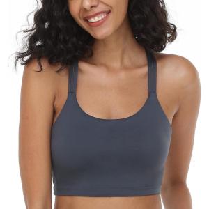 imageHSIA Sports Bras for Women Strappy Criss Cross Back Medium Support Yoga Crop Top with Removable Padded CupDark Grey