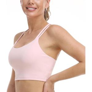imageHSIA Sports Bras for Women Strappy Criss Cross Back Medium Support Yoga Crop Top with Removable Padded CupLight Pink