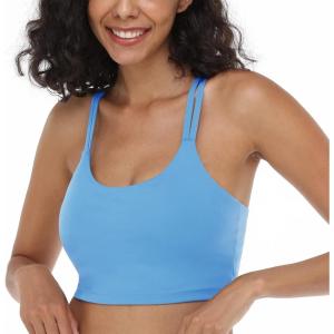 imageHSIA Sports Bras for Women Strappy Criss Cross Back Medium Support Yoga Crop Top with Removable Padded CupStill Water Blue
