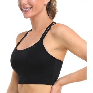 imageHSIA Womens Sports Bra Yoga Tank Tops Workout Padded Medium Support Longline Strappy Crisscross BackBlack
