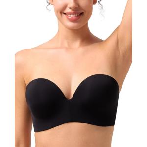 imagesongful by HSIA Strapless Bras for Women Push Up Wireless NonSlip Seamless Plunge Bandeau Bras with MultiWay StrapsBlack