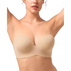 imagesongful by HSIA Strapless Bras for Women Push Up Wireless NonSlip Seamless Plunge Bandeau Bras with MultiWay StrapsLight Beige