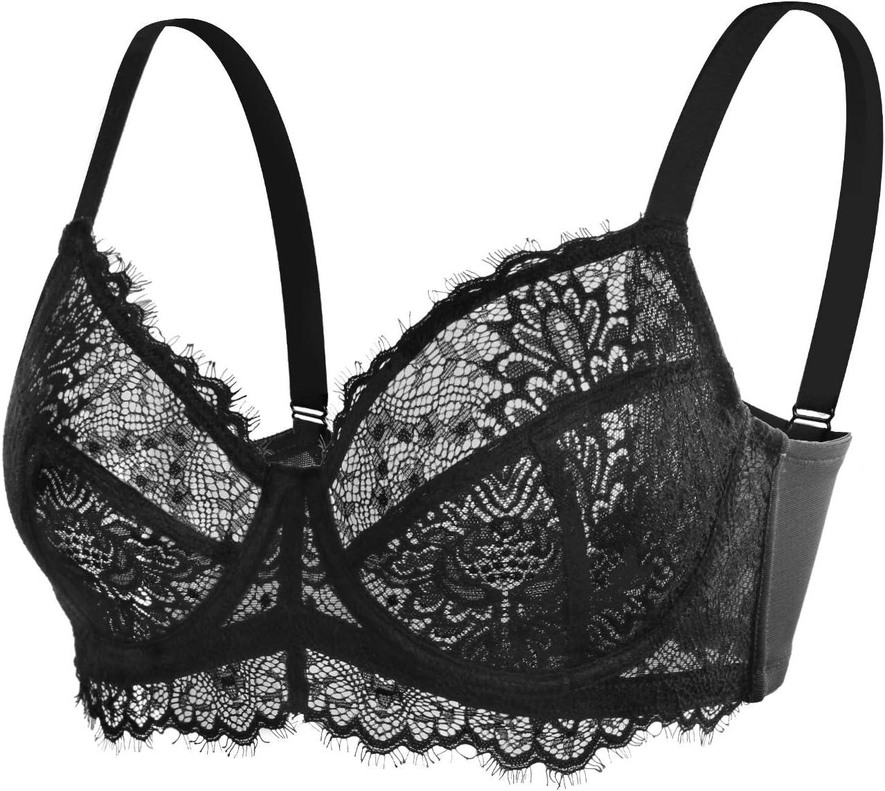 imageHSIA Minimizer Bra for Women  Plus Size Full Coverage Lace Bra with Underwire Non PaddedBlack