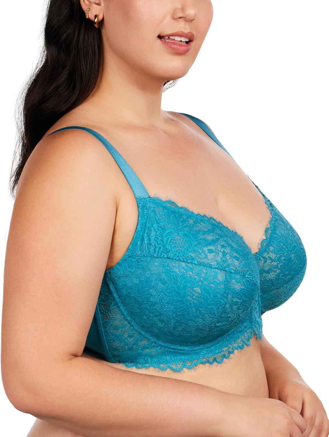imageHSIA Minimizer Bra for Women  Plus Size Full Coverage Lace Bra with Underwire Non PaddedHorizon Blue