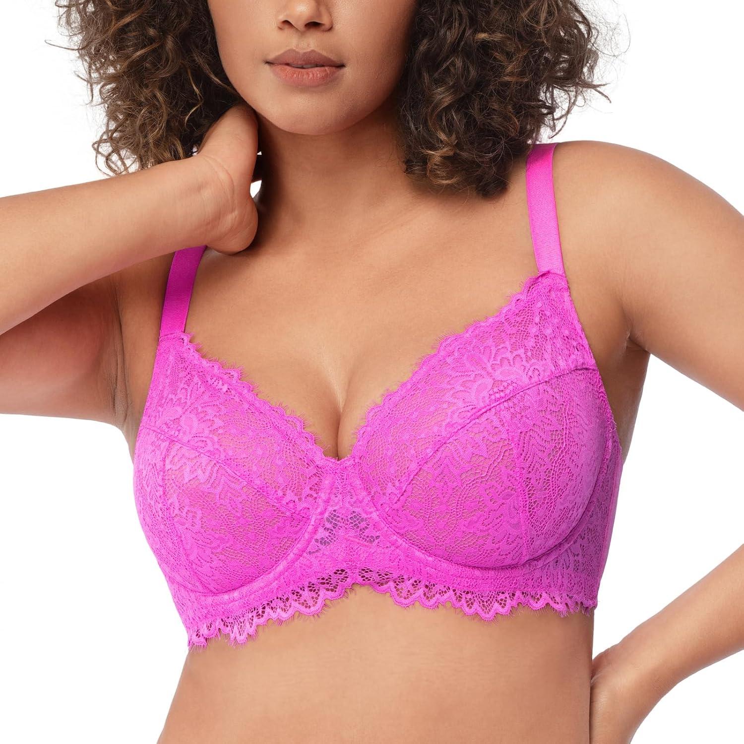 imageHSIA Minimizer Bra for Women  Plus Size Full Coverage Lace Bra with Underwire Non PaddedHot Pink