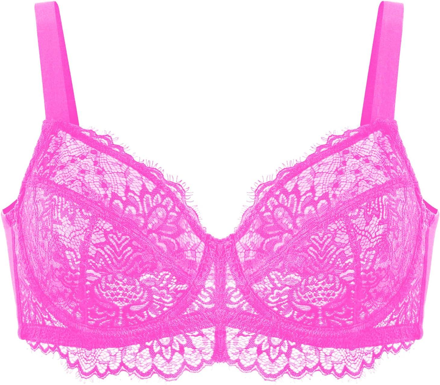 imageHSIA Minimizer Bra for Women  Plus Size Full Coverage Lace Bra with Underwire Non PaddedHot Pink