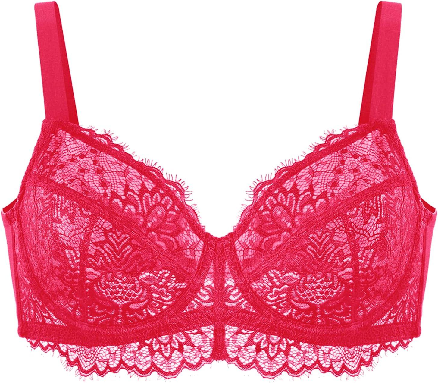 imageHSIA Minimizer Bra for Women  Plus Size Full Coverage Lace Bra with Underwire Non PaddedRaspberry Red