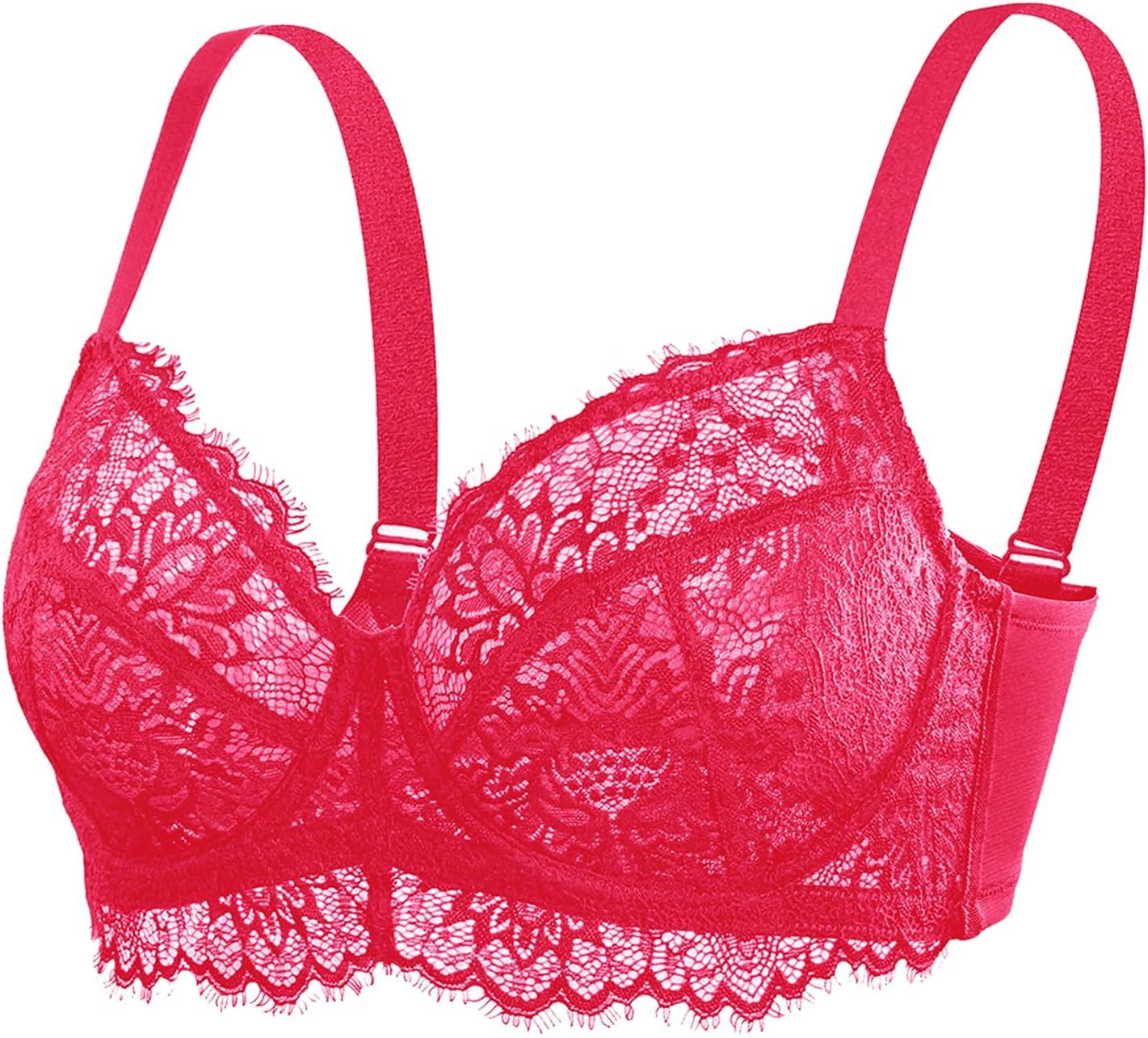 imageHSIA Minimizer Bra for Women  Plus Size Full Coverage Lace Bra with Underwire Non PaddedRaspberry Red
