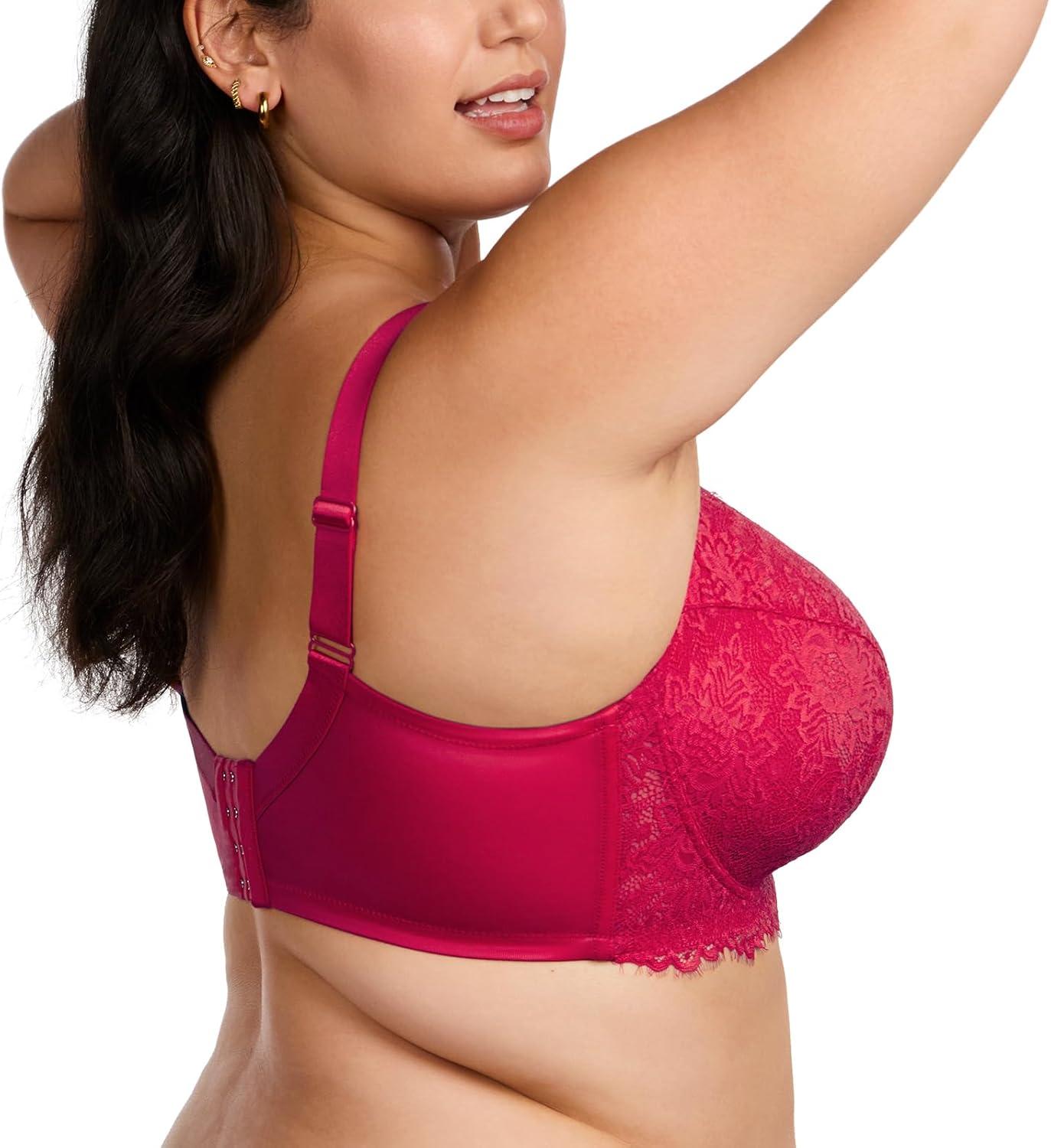 imageHSIA Minimizer Bra for Women  Plus Size Full Coverage Lace Bra with Underwire Non PaddedRaspberry Red