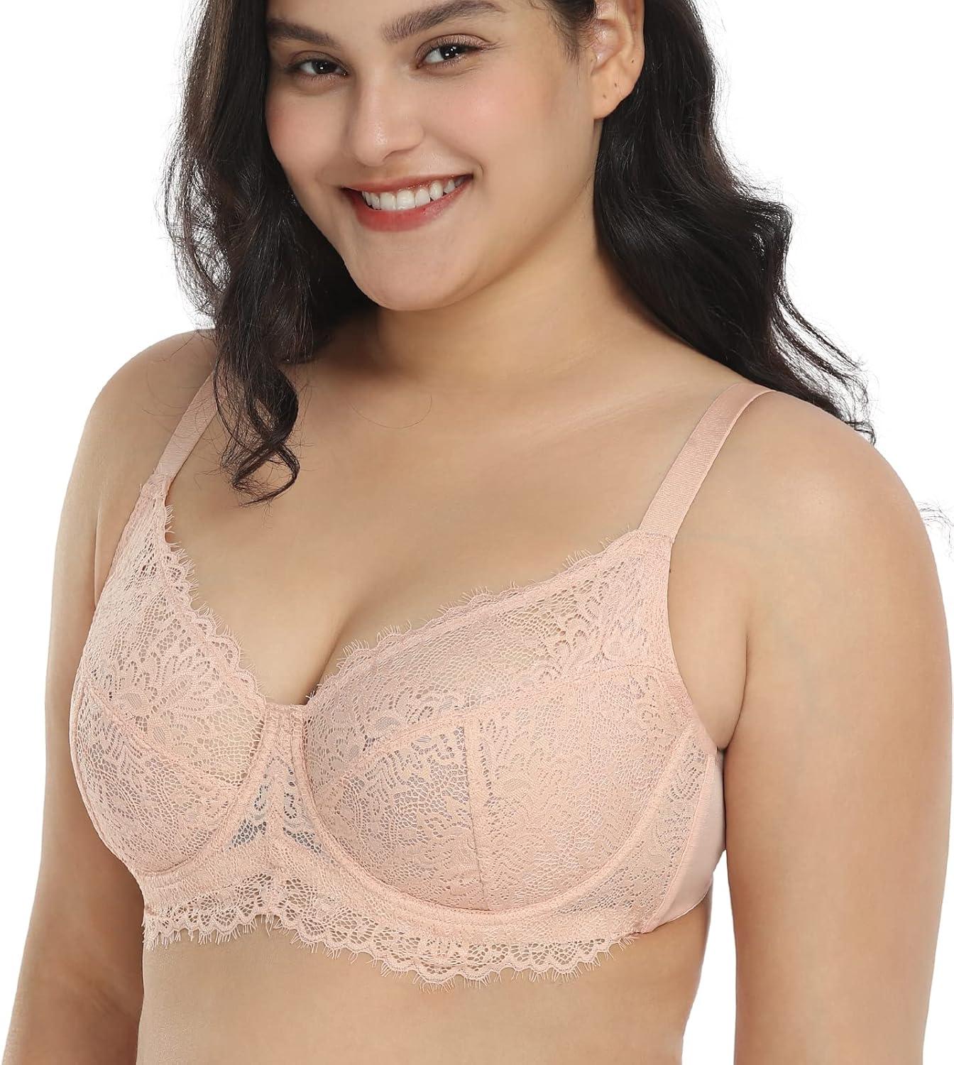imageHSIA Minimizer Bra for Women  Plus Size Full Coverage Lace Bra with Underwire Non PaddedRose Cloud