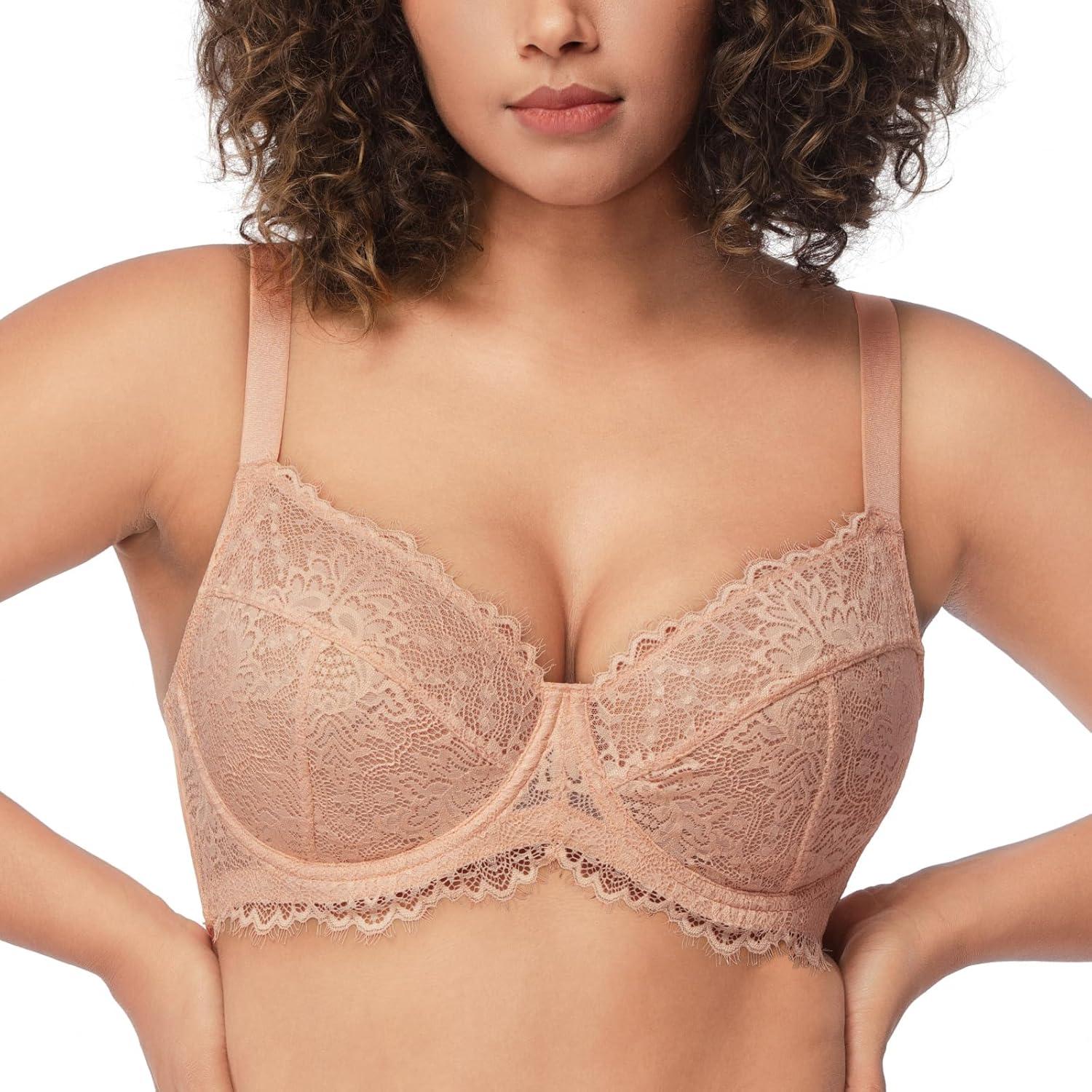imageHSIA Minimizer Bra for Women  Plus Size Full Coverage Lace Bra with Underwire Non PaddedTaupe Beige