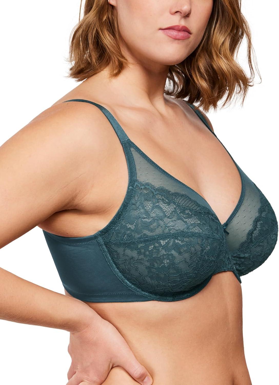 imageHSIA Minimizer Bras for Women Enchante Full Coverage Underwire Bras Plus Size Lifting Floral Lace Bra for Heavy BreastBalsam Blue