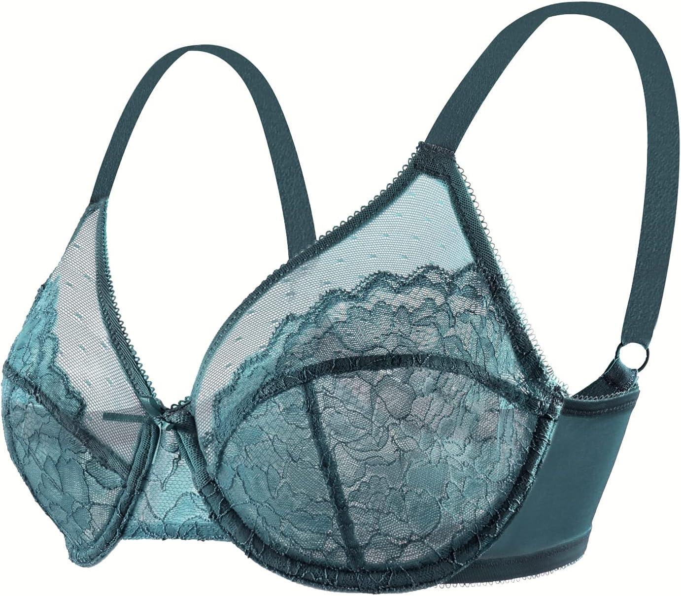 imageHSIA Minimizer Bras for Women Enchante Full Coverage Underwire Bras Plus Size Lifting Floral Lace Bra for Heavy BreastBalsam Blue