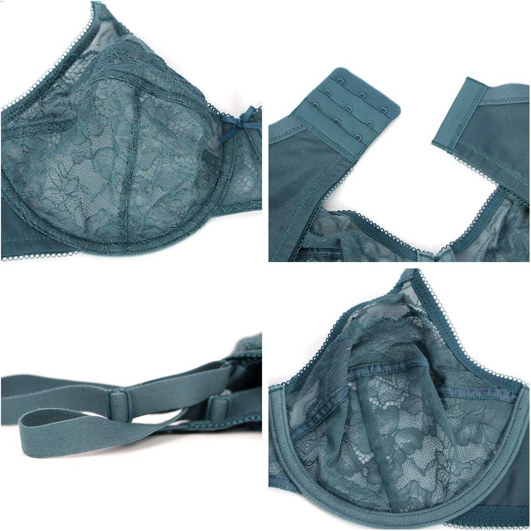 imageHSIA Minimizer Bras for Women Enchante Full Coverage Underwire Bras Plus Size Lifting Floral Lace Bra for Heavy BreastBalsam Blue
