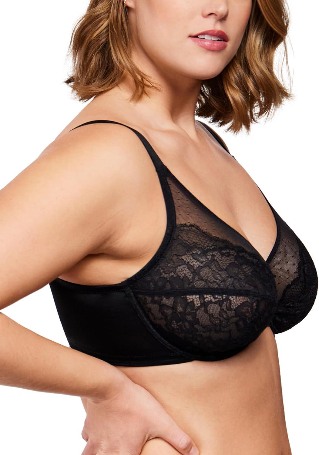 imageHSIA Minimizer Bras for Women Enchante Full Coverage Underwire Bras Plus Size Lifting Floral Lace Bra for Heavy BreastBlack