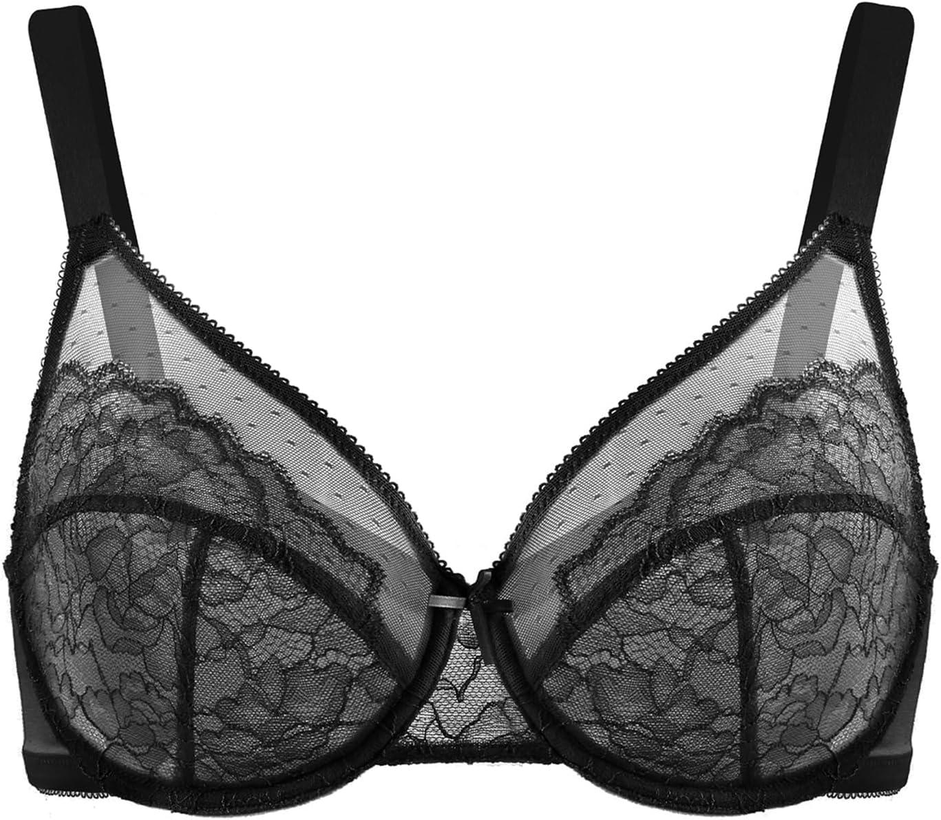 imageHSIA Minimizer Bras for Women Enchante Full Coverage Underwire Bras Plus Size Lifting Floral Lace Bra for Heavy BreastBlack