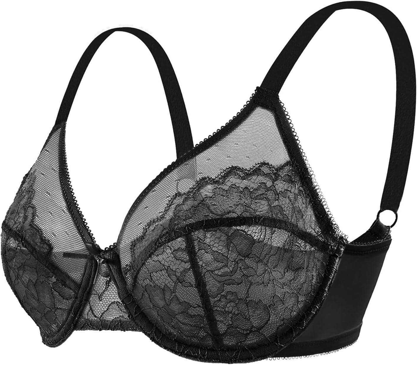 imageHSIA Minimizer Bras for Women Enchante Full Coverage Underwire Bras Plus Size Lifting Floral Lace Bra for Heavy BreastBlack