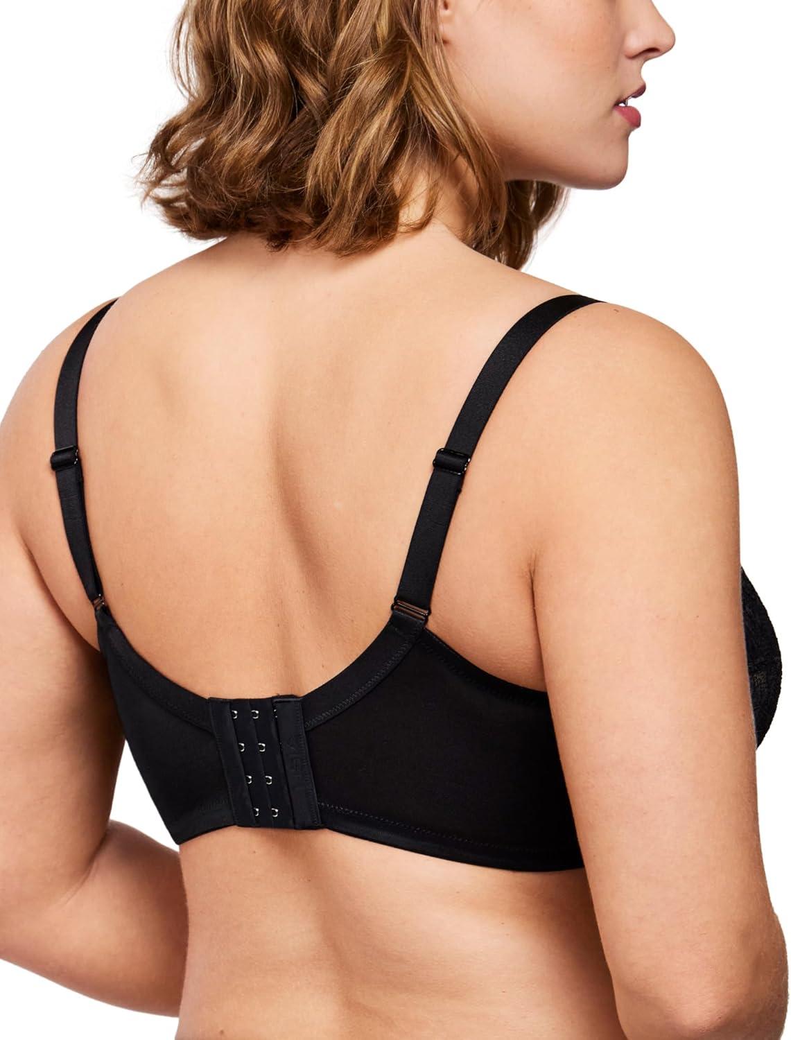 imageHSIA Minimizer Bras for Women Enchante Full Coverage Underwire Bras Plus Size Lifting Floral Lace Bra for Heavy BreastBlack