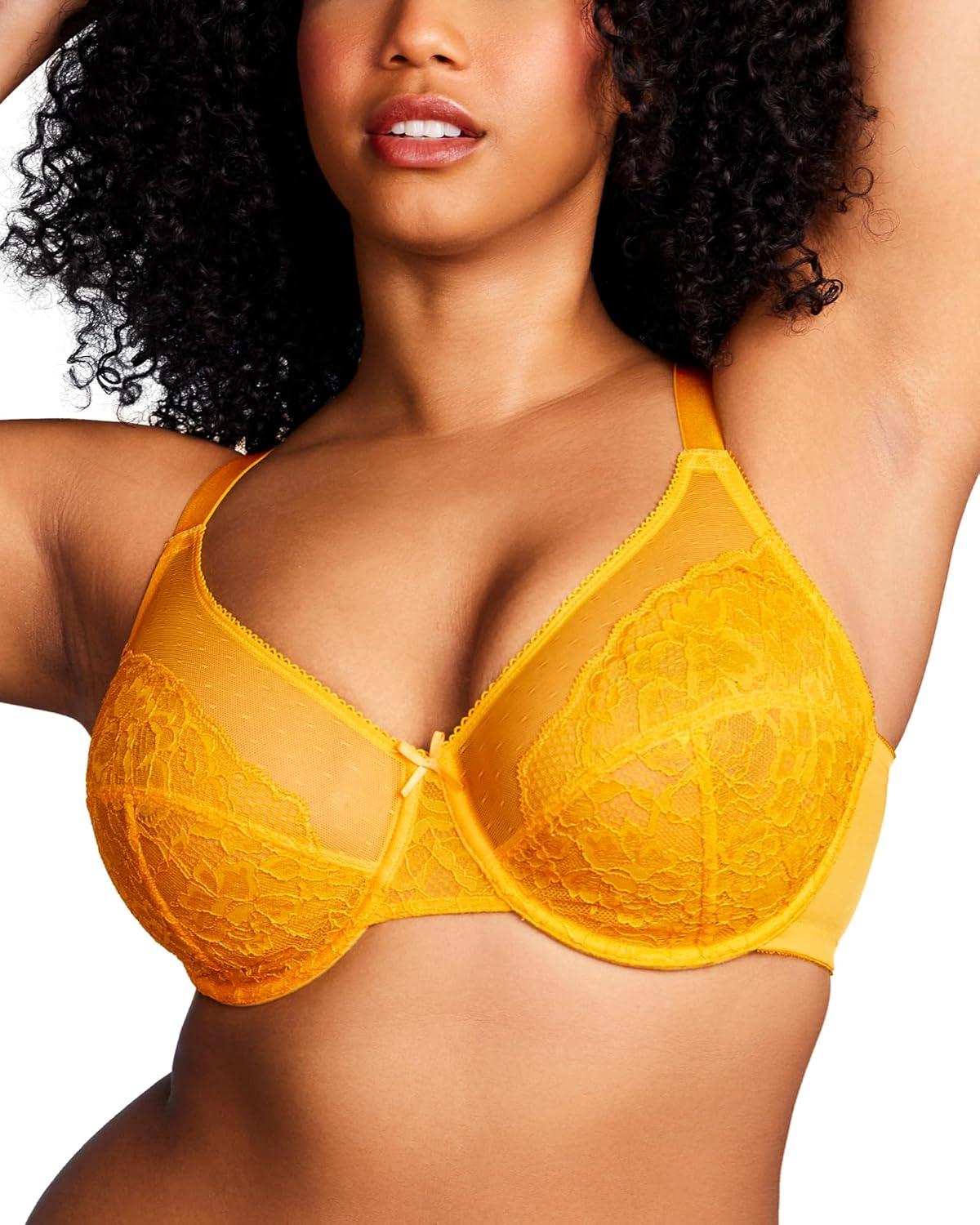 imageHSIA Minimizer Bras for Women Enchante Full Coverage Underwire Bras Plus Size Lifting Floral Lace Bra for Heavy BreastCadmium Yellow
