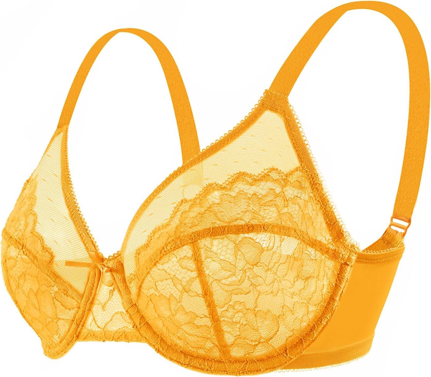 imageHSIA Minimizer Bras for Women Enchante Full Coverage Underwire Bras Plus Size Lifting Floral Lace Bra for Heavy BreastCadmium Yellow
