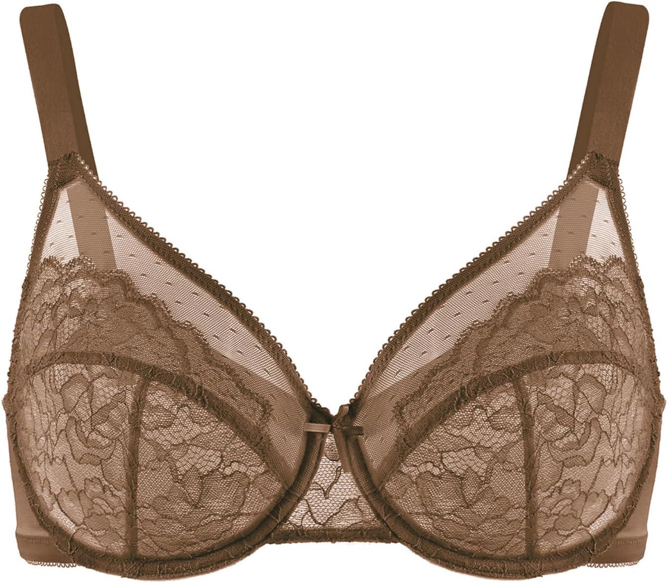 imageHSIA Minimizer Bras for Women Enchante Full Coverage Underwire Bras Plus Size Lifting Floral Lace Bra for Heavy BreastCoffee Brown