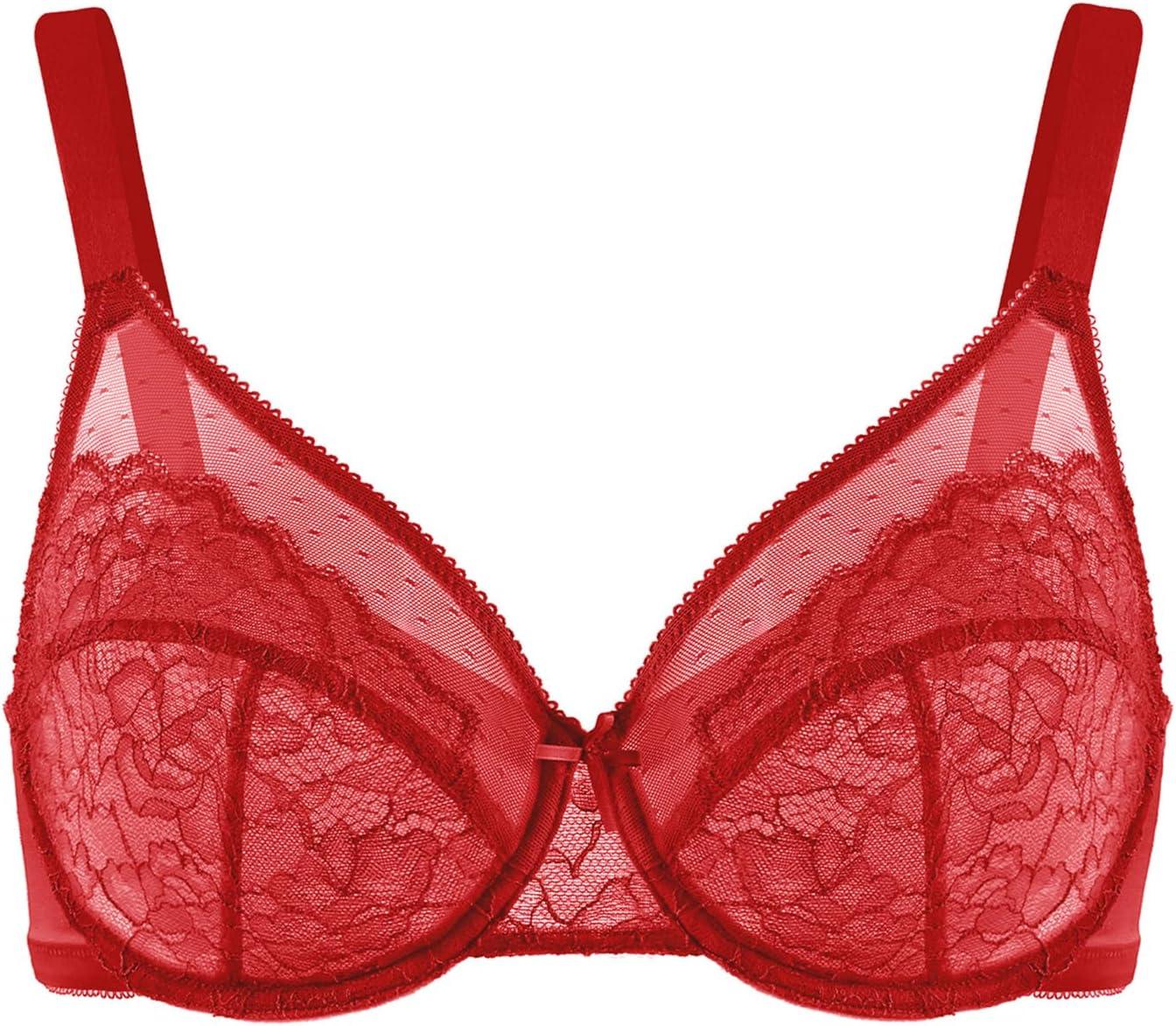 imageHSIA Minimizer Bras for Women Enchante Full Coverage Underwire Bras Plus Size Lifting Floral Lace Bra for Heavy BreastCoral Red