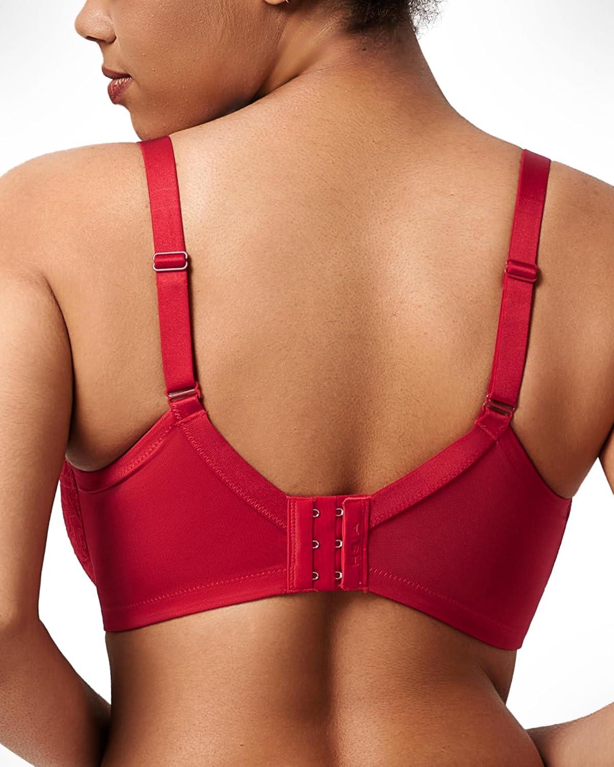 imageHSIA Minimizer Bras for Women Enchante Full Coverage Underwire Bras Plus Size Lifting Floral Lace Bra for Heavy BreastCoral Red