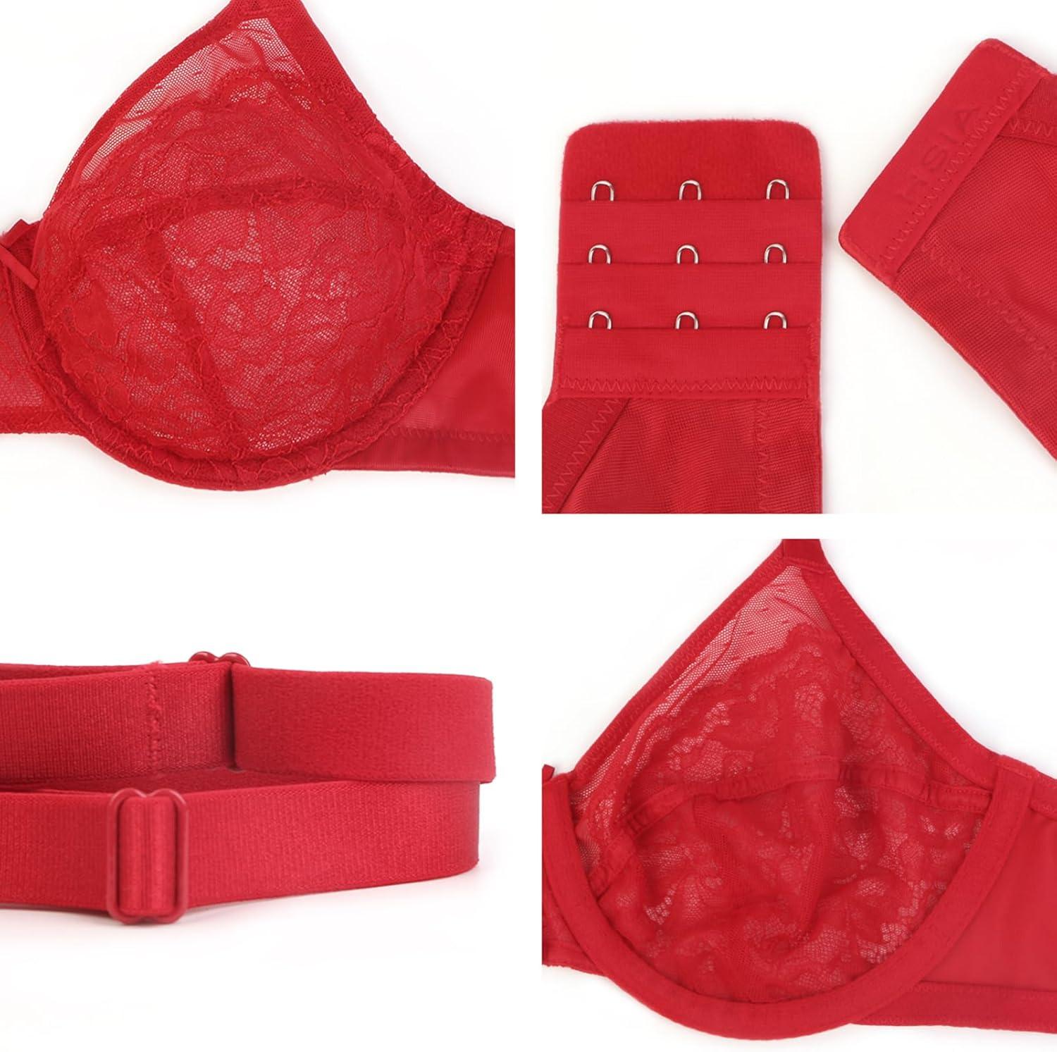 imageHSIA Minimizer Bras for Women Enchante Full Coverage Underwire Bras Plus Size Lifting Floral Lace Bra for Heavy BreastCoral Red