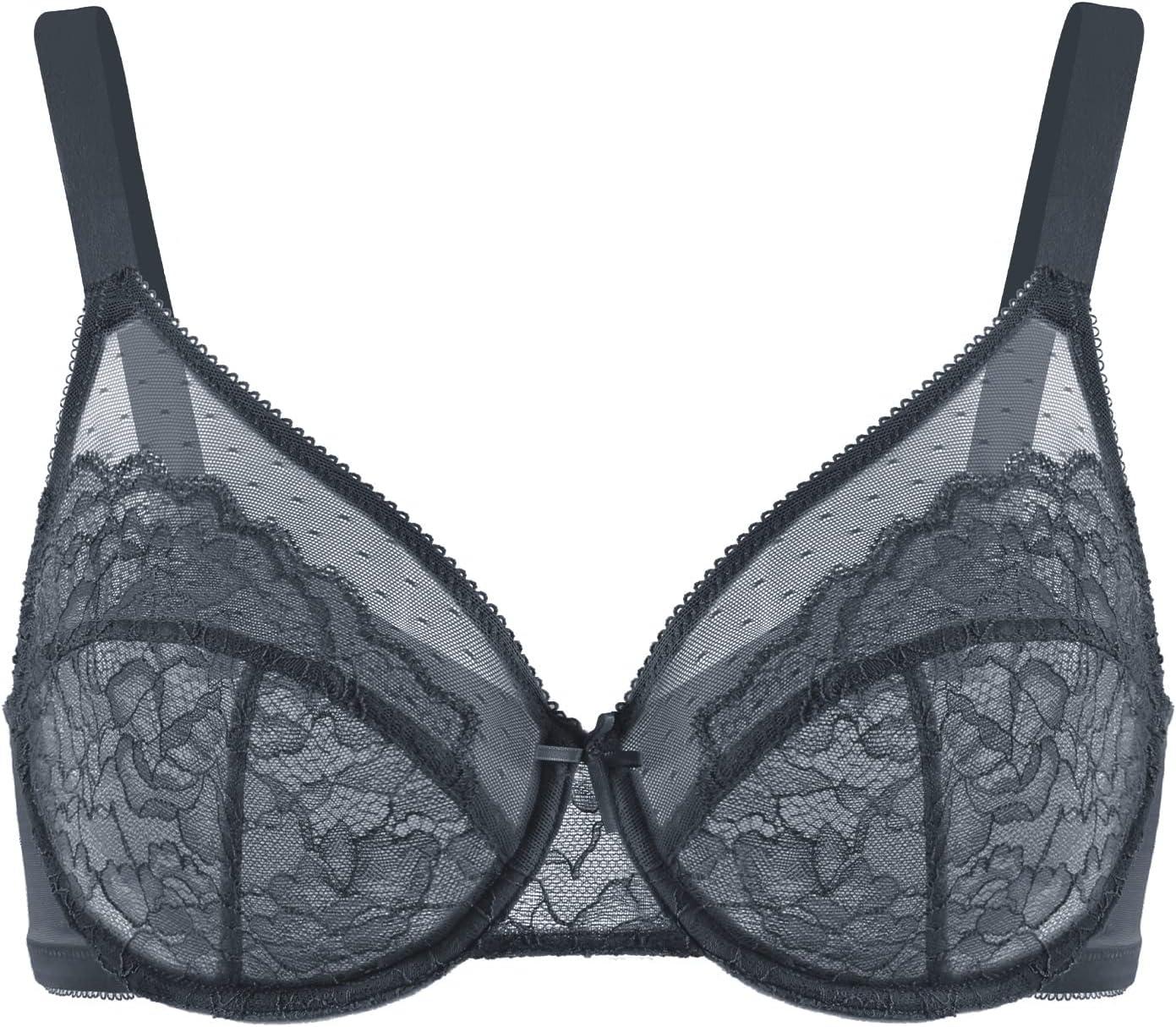 imageHSIA Minimizer Bras for Women Enchante Full Coverage Underwire Bras Plus Size Lifting Floral Lace Bra for Heavy BreastDark Grey
