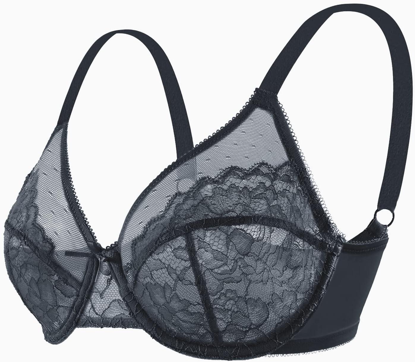 imageHSIA Minimizer Bras for Women Enchante Full Coverage Underwire Bras Plus Size Lifting Floral Lace Bra for Heavy BreastDark Grey