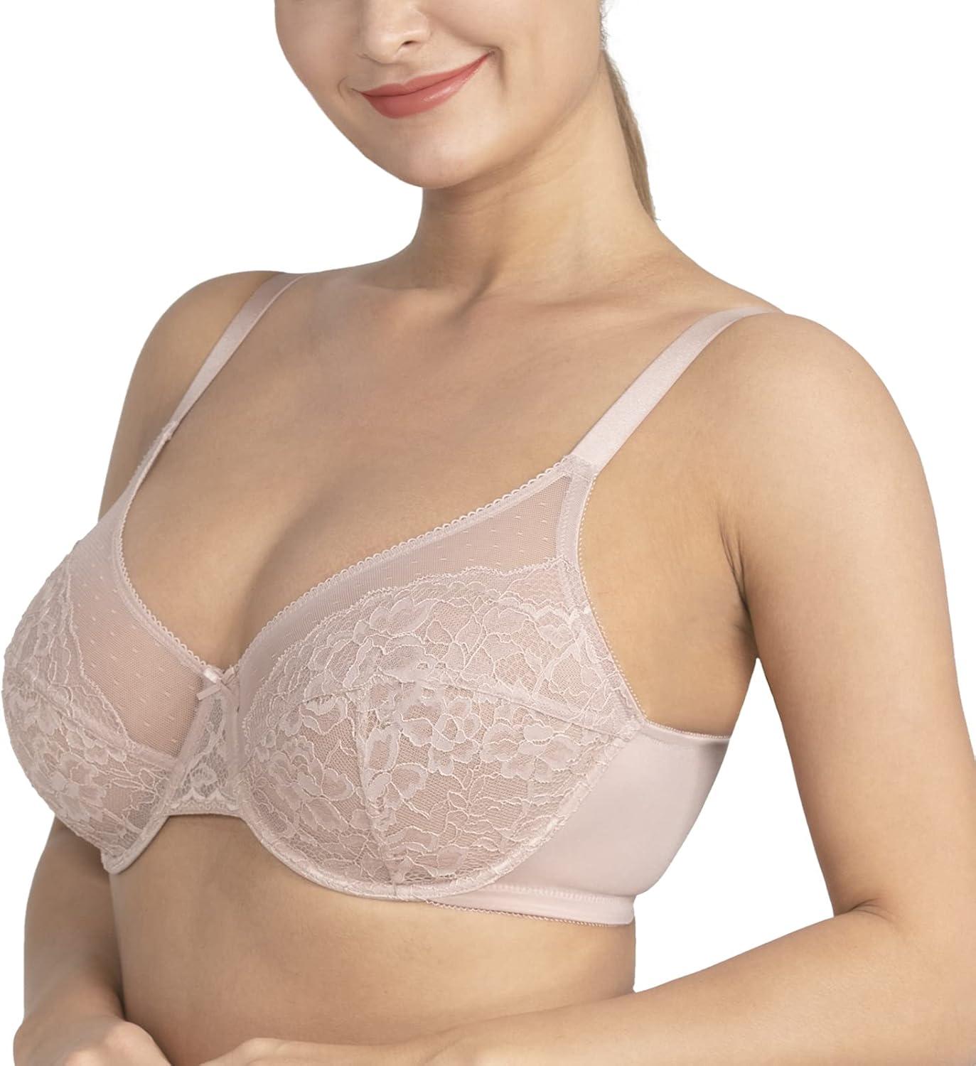imageHSIA Minimizer Bras for Women Enchante Full Coverage Underwire Bras Plus Size Lifting Floral Lace Bra for Heavy BreastDark Pink