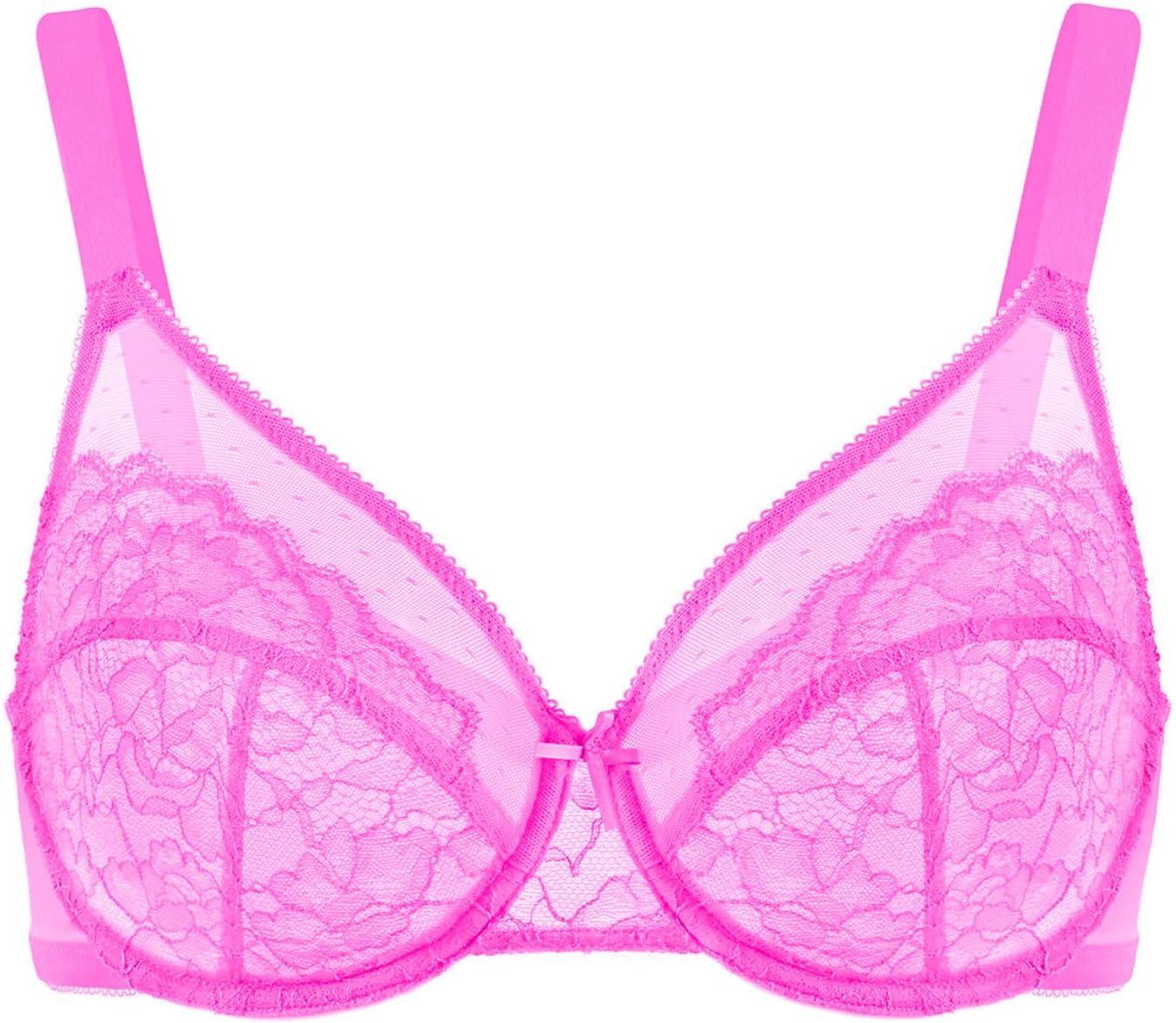 imageHSIA Minimizer Bras for Women Enchante Full Coverage Underwire Bras Plus Size Lifting Floral Lace Bra for Heavy BreastHot Pink