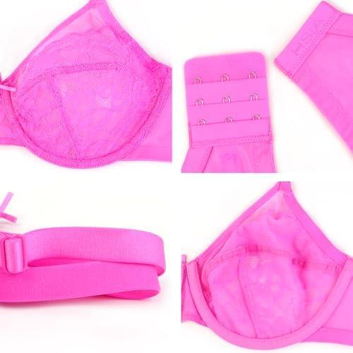 imageHSIA Minimizer Bras for Women Enchante Full Coverage Underwire Bras Plus Size Lifting Floral Lace Bra for Heavy BreastHot Pink