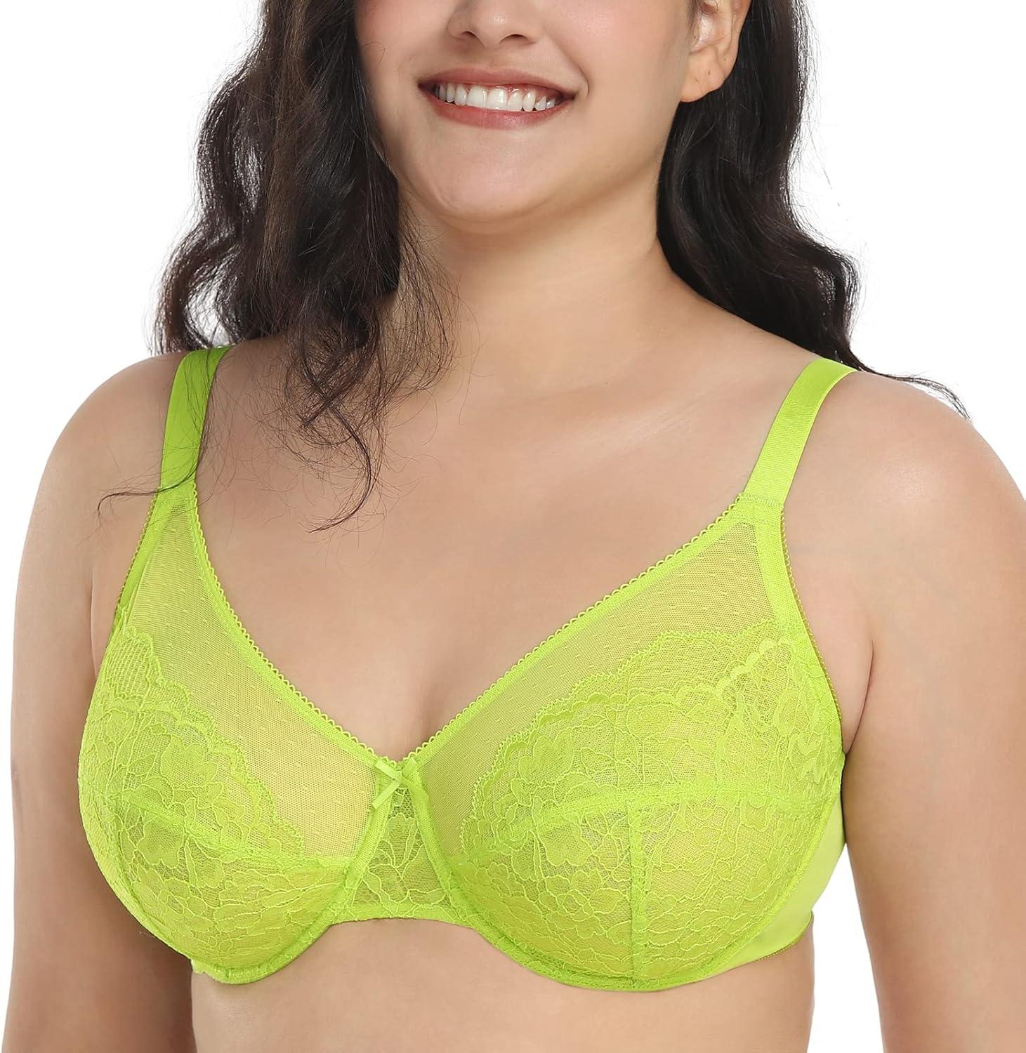imageHSIA Minimizer Bras for Women Enchante Full Coverage Underwire Bras Plus Size Lifting Floral Lace Bra for Heavy BreastKelly Green