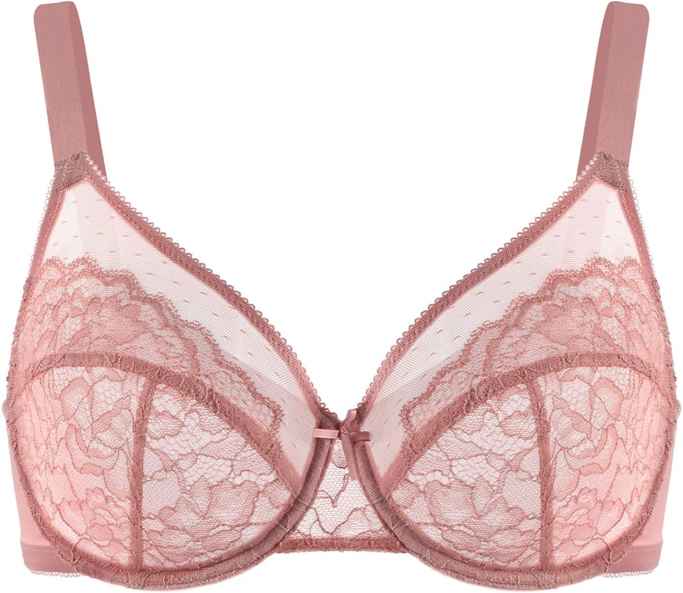 imageHSIA Minimizer Bras for Women Enchante Full Coverage Underwire Bras Plus Size Lifting Floral Lace Bra for Heavy BreastLight Coral