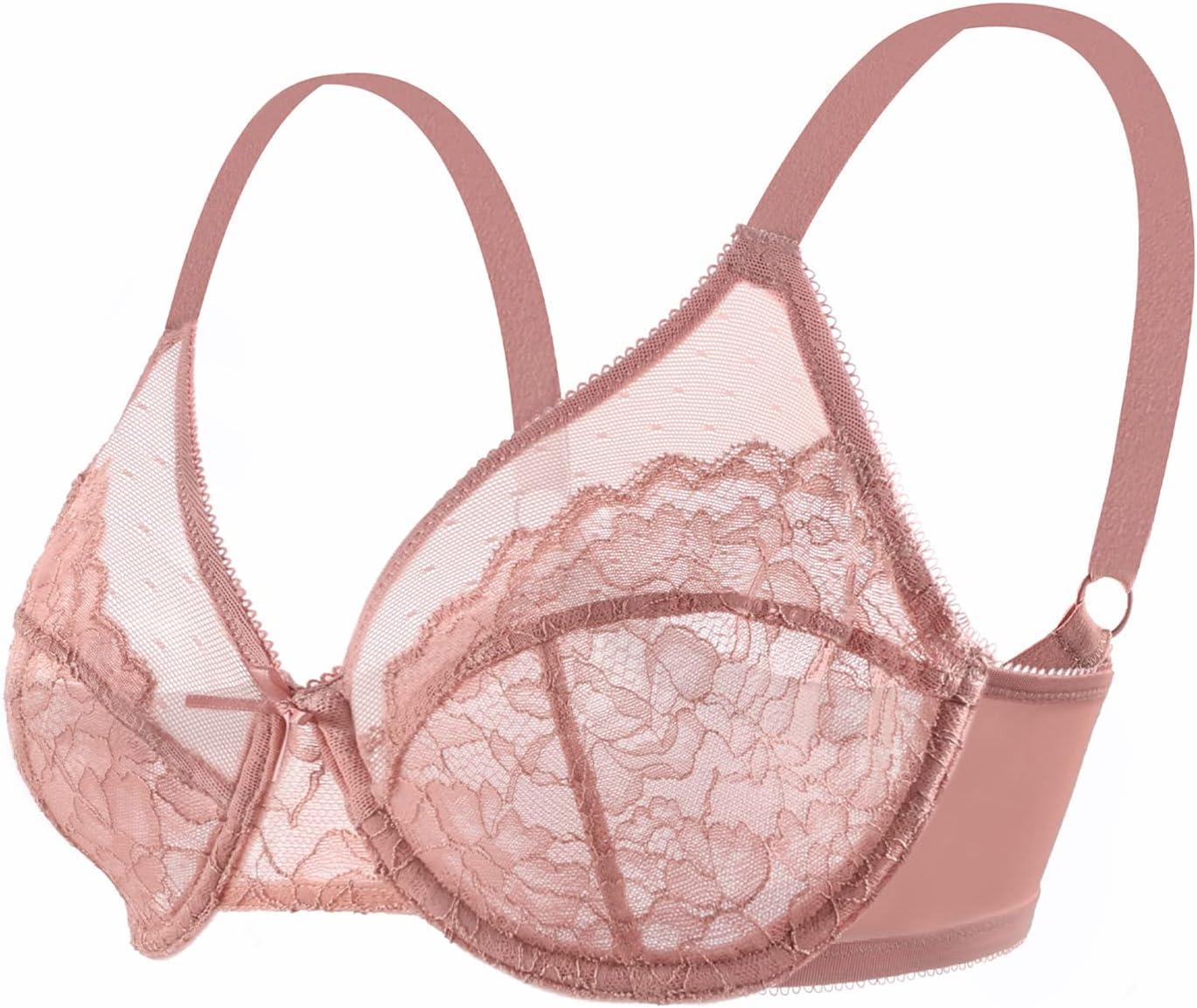 imageHSIA Minimizer Bras for Women Enchante Full Coverage Underwire Bras Plus Size Lifting Floral Lace Bra for Heavy BreastLight Coral