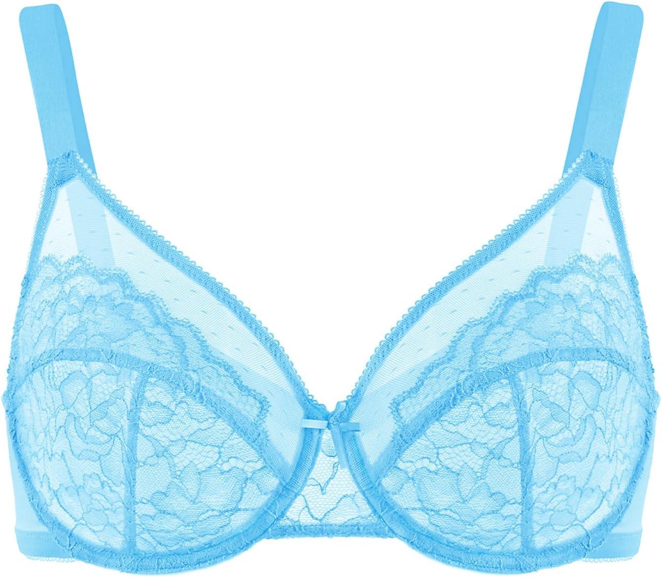 imageHSIA Minimizer Bras for Women Enchante Full Coverage Underwire Bras Plus Size Lifting Floral Lace Bra for Heavy BreastPastel Blue