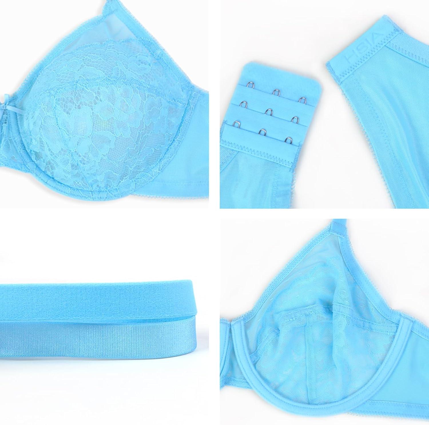 imageHSIA Minimizer Bras for Women Enchante Full Coverage Underwire Bras Plus Size Lifting Floral Lace Bra for Heavy BreastPastel Blue