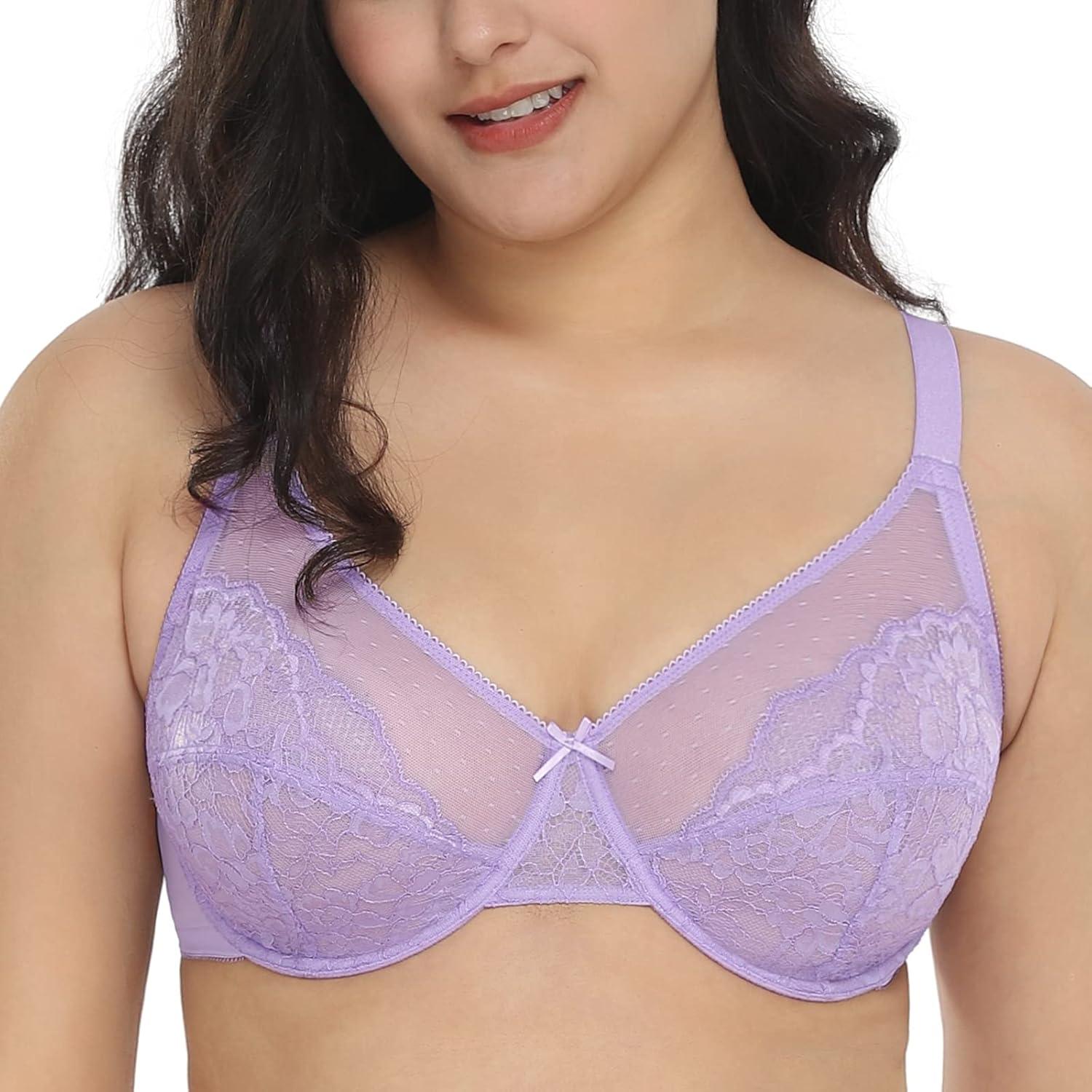 imageHSIA Minimizer Bras for Women Enchante Full Coverage Underwire Bras Plus Size Lifting Floral Lace Bra for Heavy BreastPurple