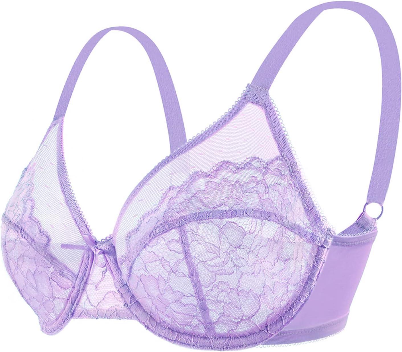 imageHSIA Minimizer Bras for Women Enchante Full Coverage Underwire Bras Plus Size Lifting Floral Lace Bra for Heavy BreastPurple