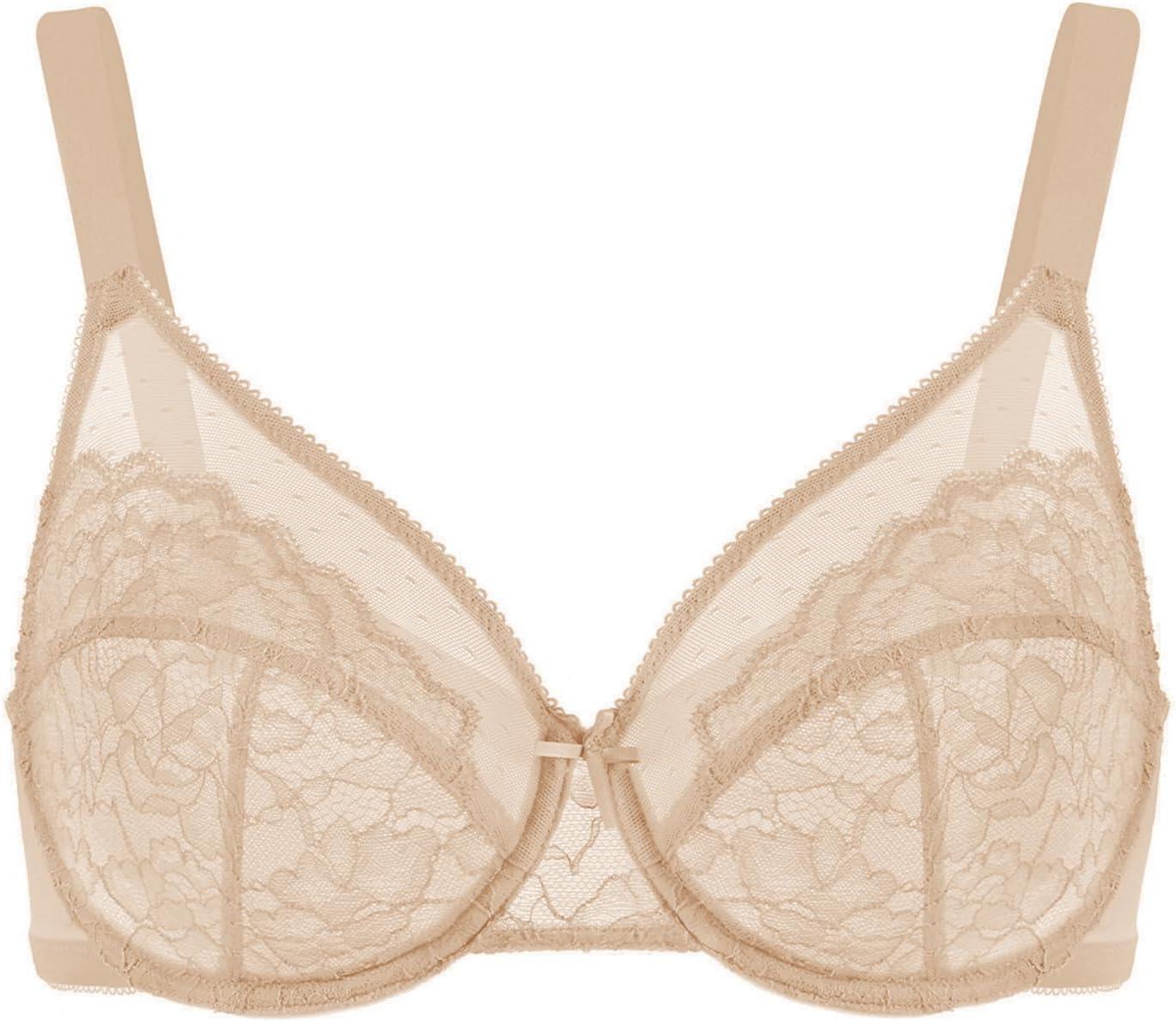 imageHSIA Minimizer Bras for Women Enchante Full Coverage Underwire Bras Plus Size Lifting Floral Lace Bra for Heavy BreastWarm Beige