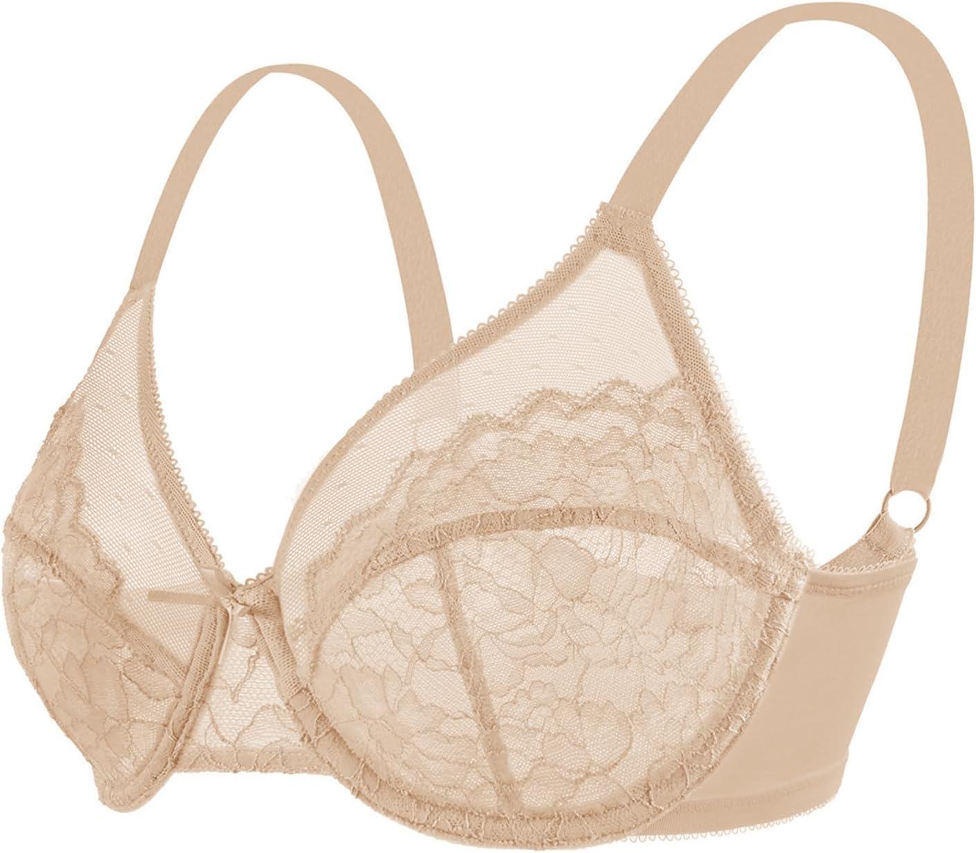 imageHSIA Minimizer Bras for Women Enchante Full Coverage Underwire Bras Plus Size Lifting Floral Lace Bra for Heavy BreastWarm Beige