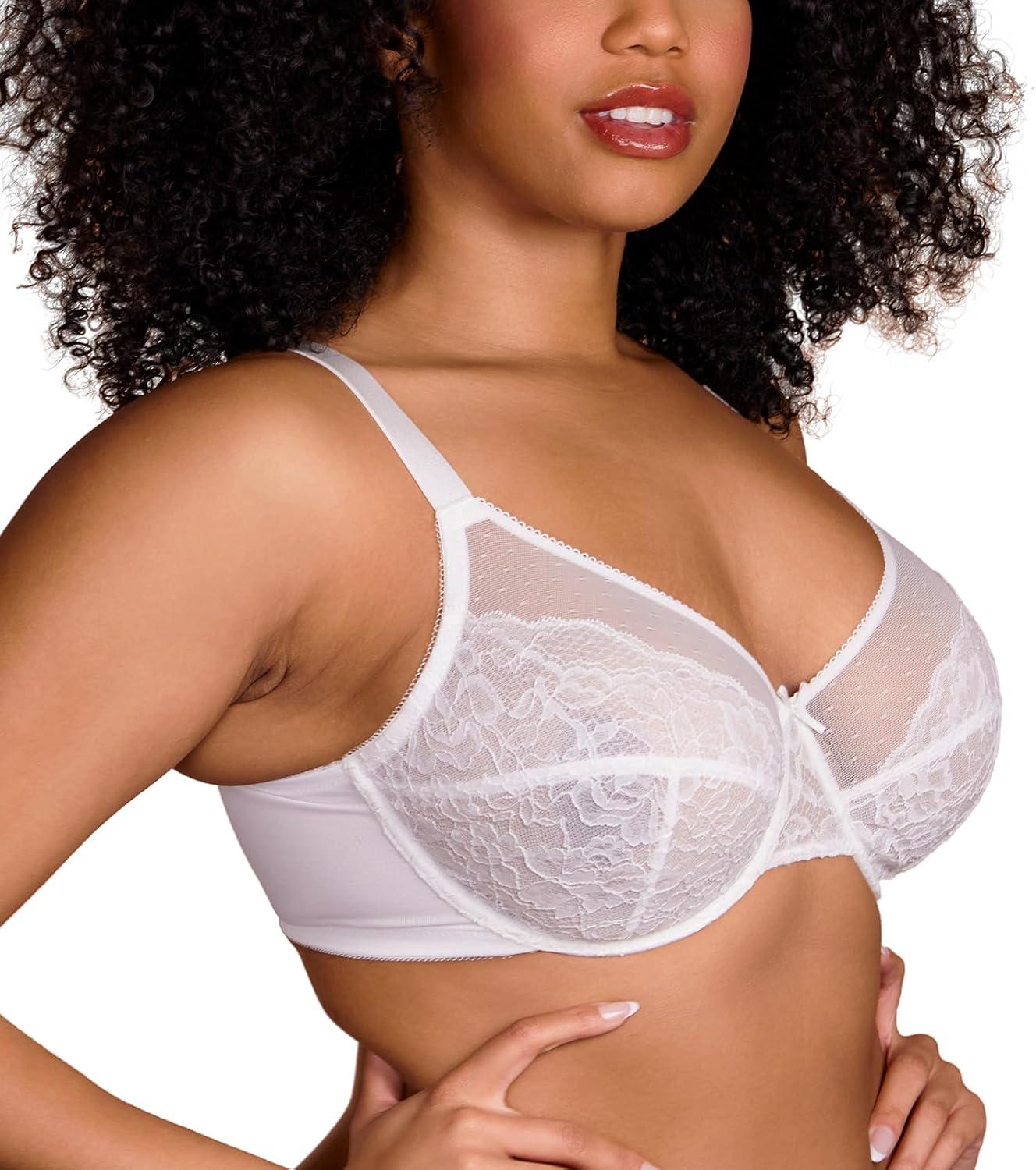 imageHSIA Minimizer Bras for Women Enchante Full Coverage Underwire Bras Plus Size Lifting Floral Lace Bra for Heavy BreastWhite