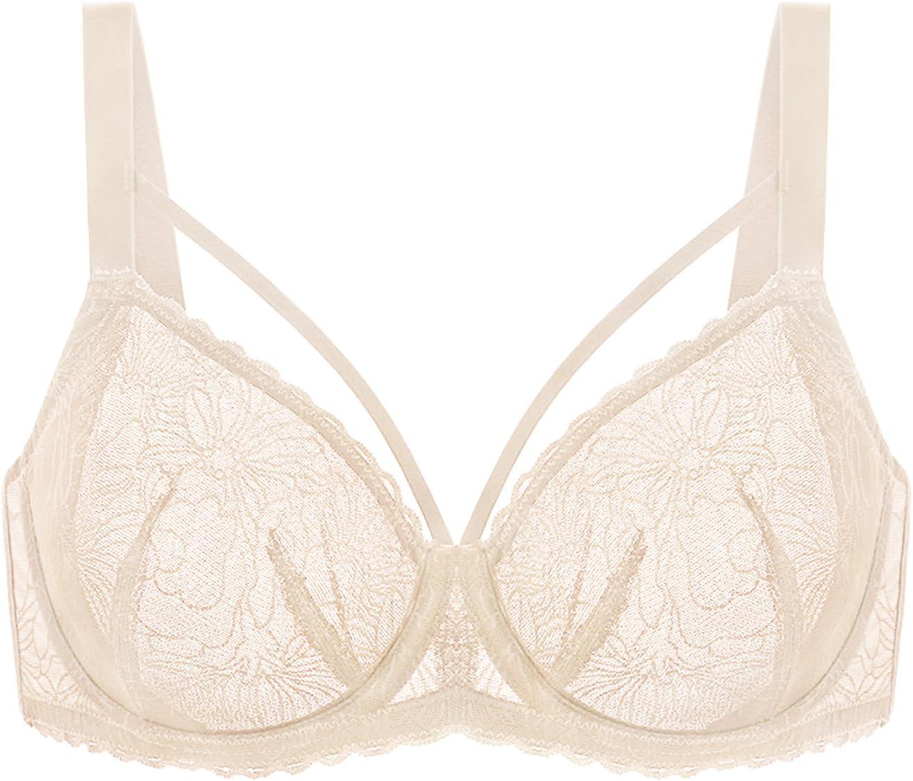 imageHSIA Minimizer Bras for Women Full Coverage Unlined Lace Sexy Plus Size Underwire Bra for Large BreastsApricot