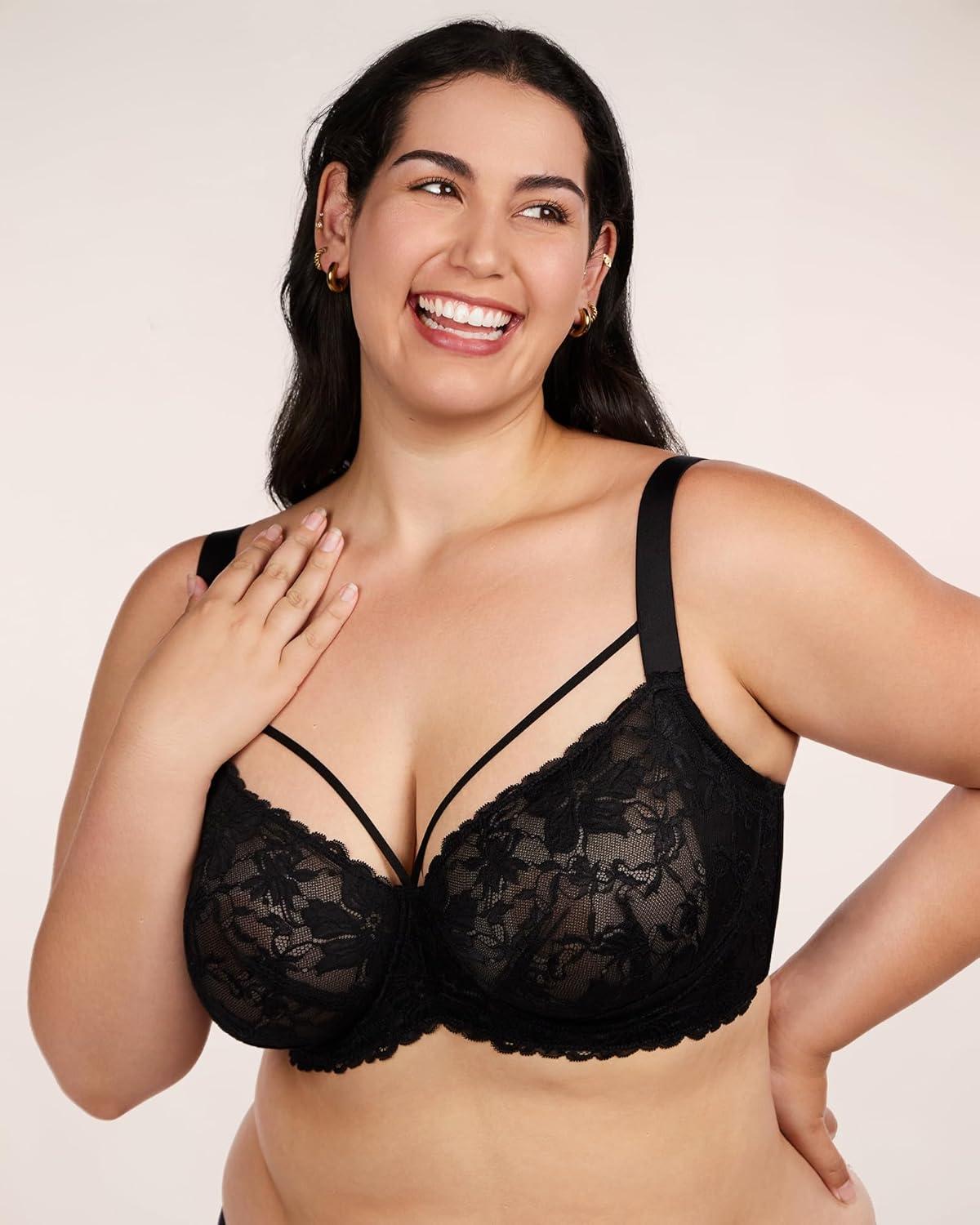 imageHSIA Minimizer Bras for Women Full Coverage Unlined Lace Sexy Plus Size Underwire Bra for Large BreastsBlack